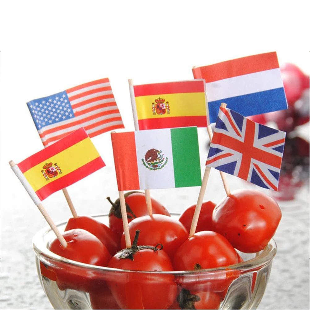 100pcs National Flags Picks Different Countries Art Toothpicks Party Sticks Cupcake/cake/pie/fruit/ice Cream Topper Decoration