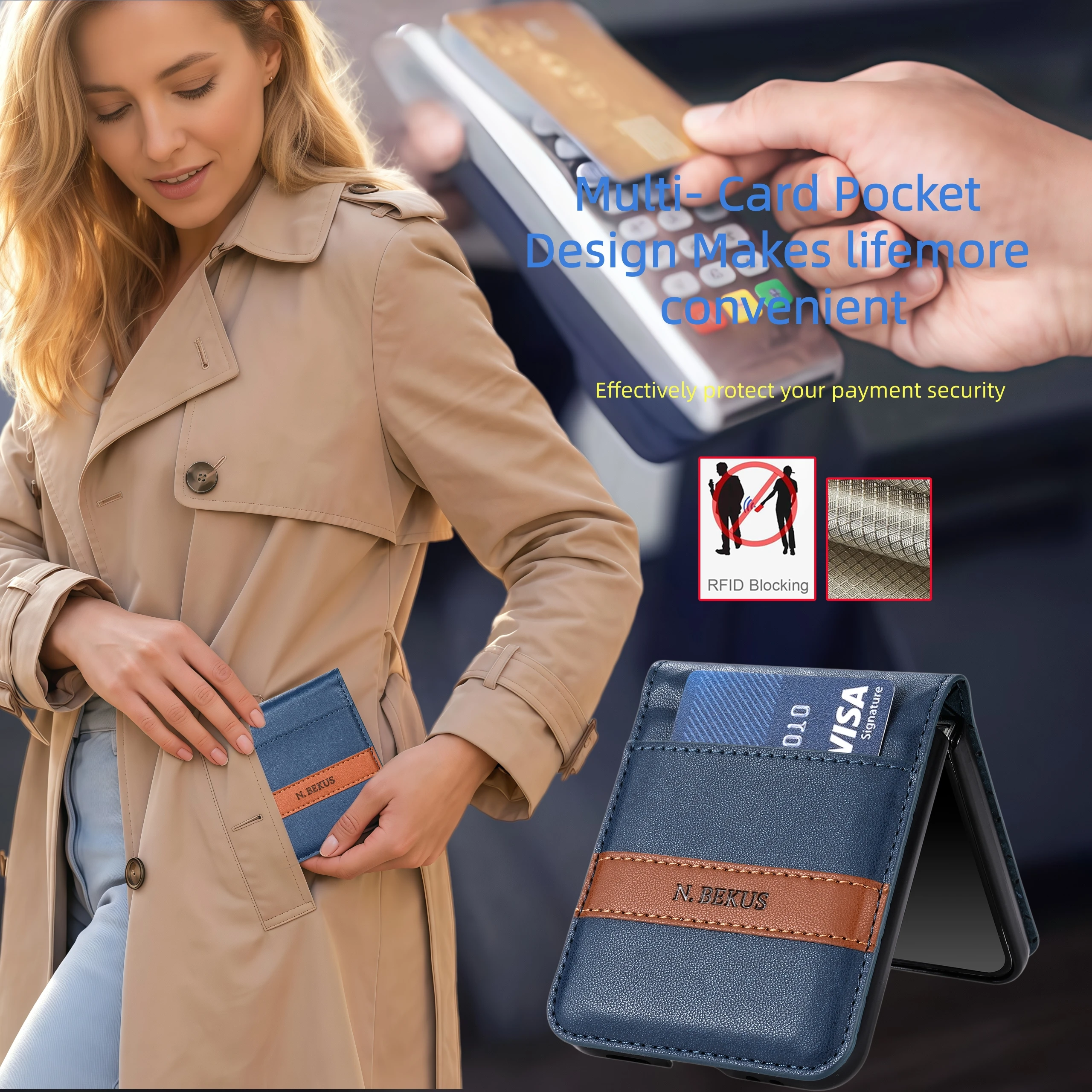 Luxury Splice Leather Wallet Card Holder Case with Kickstand and RFID Protection