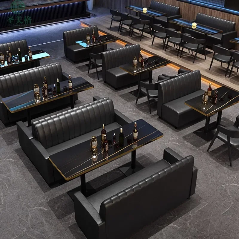 Commercial furniture bar sofa bar table and chair simple style coffee shop Western food milk tea shop casual retro booth soft ba