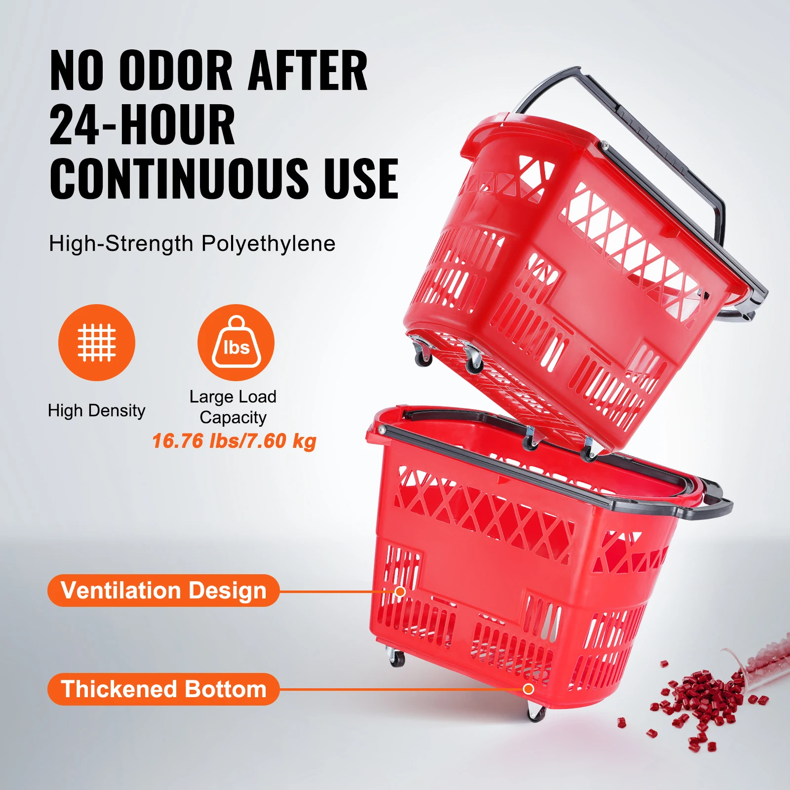 SucceBuy 6PCS Shopping Baskets 39L Rolling Shopping Carts with Handles & Wheels Portable  for Supermarkets Retail Stores Grocery