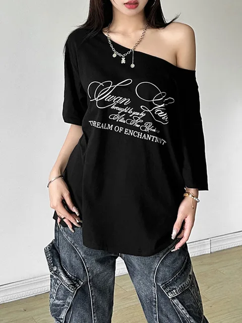 Casual Relax Woman T-shirt Letter 2025 Women Hot New Versatile Street Atmosphere Style Fashionable Chick Summertime Tops 5