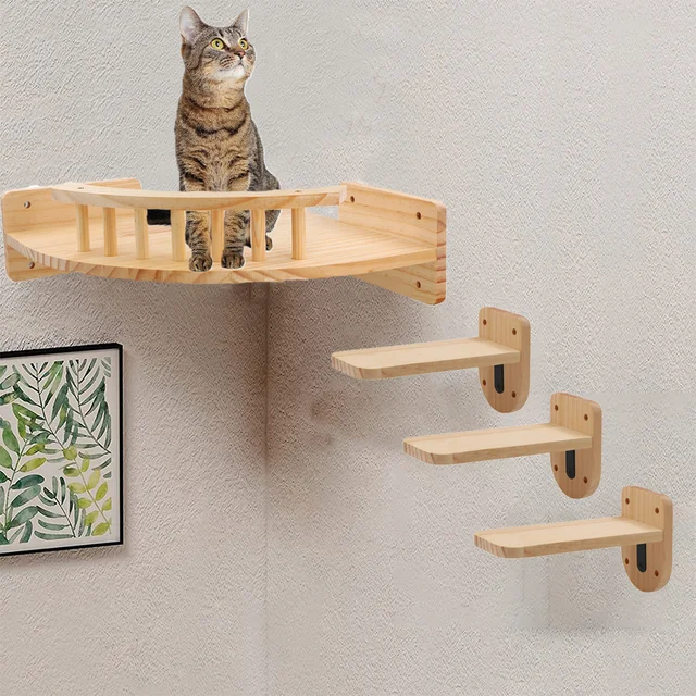 4 Pieces Cat Wall Mounted Shelves Set Corner Observation Platform with Small Jumping Platform for Kitten Climbing and Sleeping 4 Pieces Cat Wall Mounted Shelves Set Corner Observation Platform with Small Jumping Platform for Kitten Climbing and Sleeping