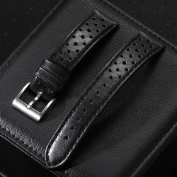 Elegant Cowhide Leather Watch Strap - Soft, Breathable, Retro Design - 18mm (Black)