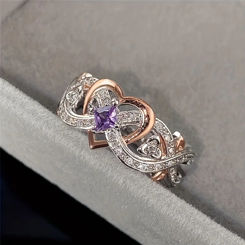1pc Luxury WoMen's Purple Zircon Ring Jewelry Unisex Wedding Gifts For Women 4