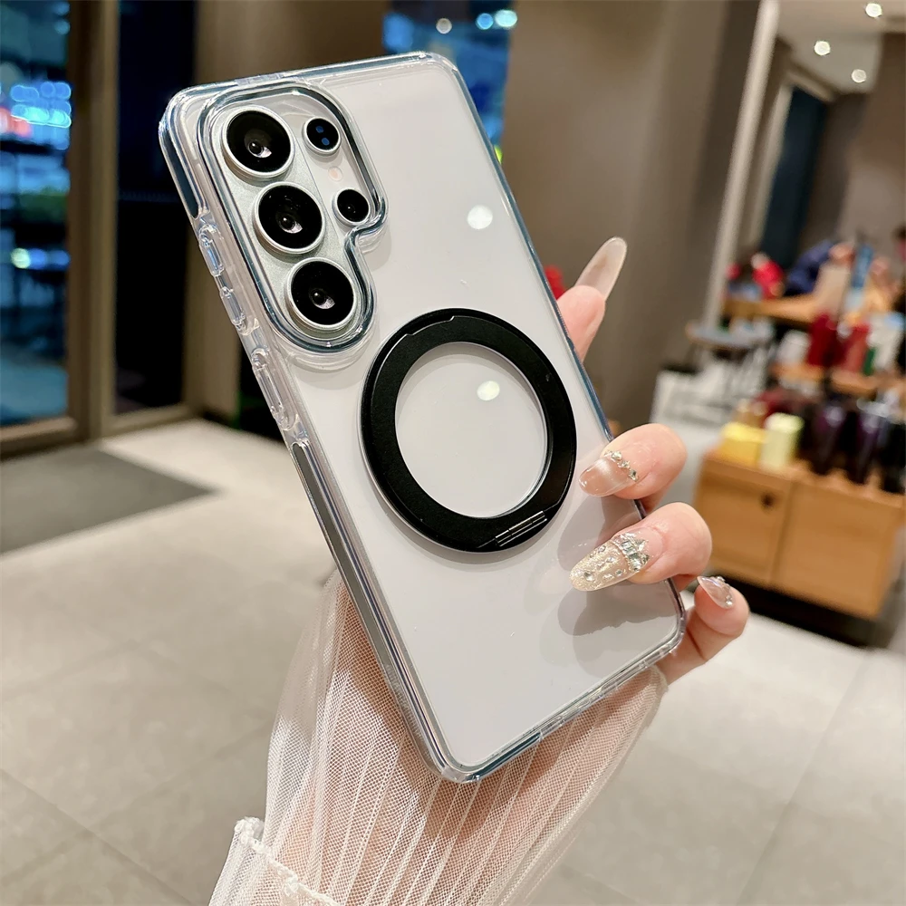 Magnetic 360 Rotating Transparent Shockproof Case with Colorful Bumper