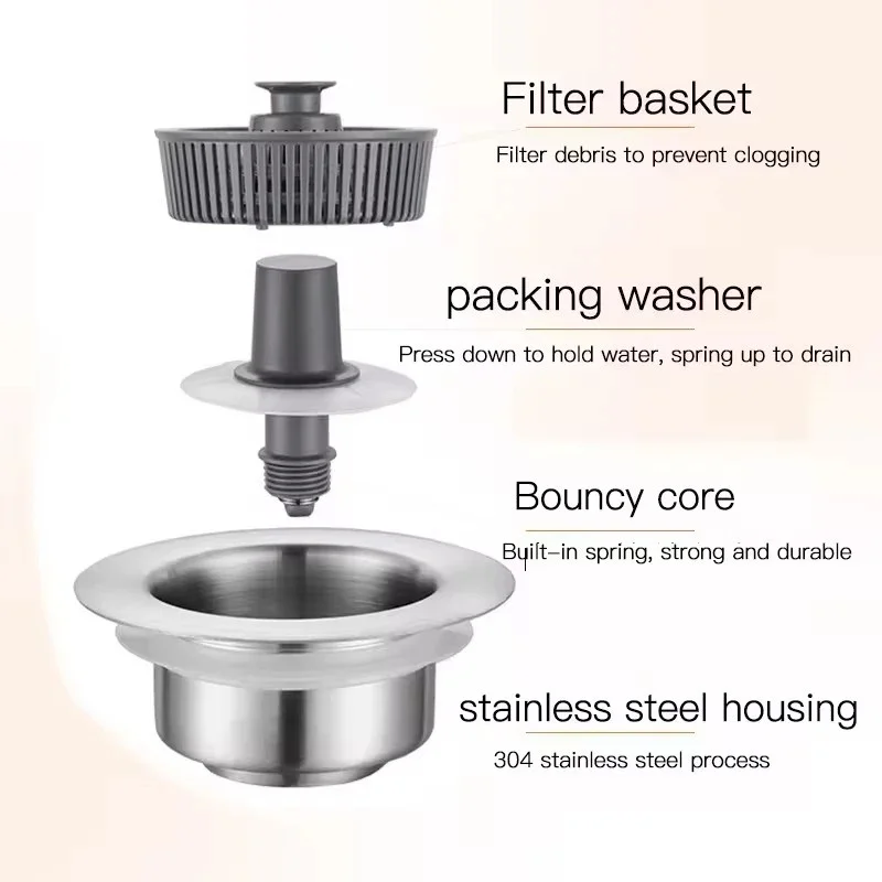 Kitchen Filter Sink 3 In 1 Pop Up ABS Silver Plated Sink Strainer Drain Basket Stopping Blockage Bouncing Core Leak-proof Plug sink filter kitchen sink filter sink strainer kitchen sink strainer