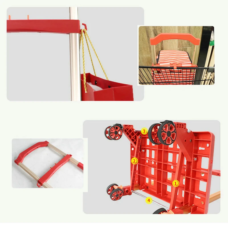 Foldable 50L Shopping Cart, Portable Utility Lightweight Grocery Trolley with 4 Rotate Wheels & Telescoping Handle