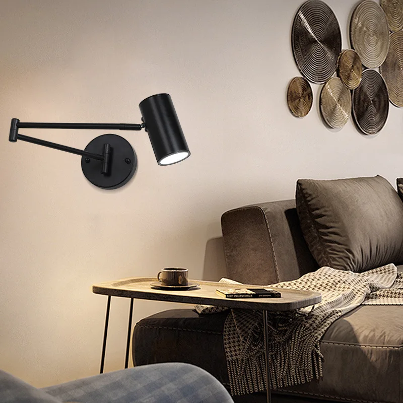 Adjustable LED Beside Wall Lights Touch Sensor Switch Long Pole Arm Folding Reading Wall Lamp White Black Gold