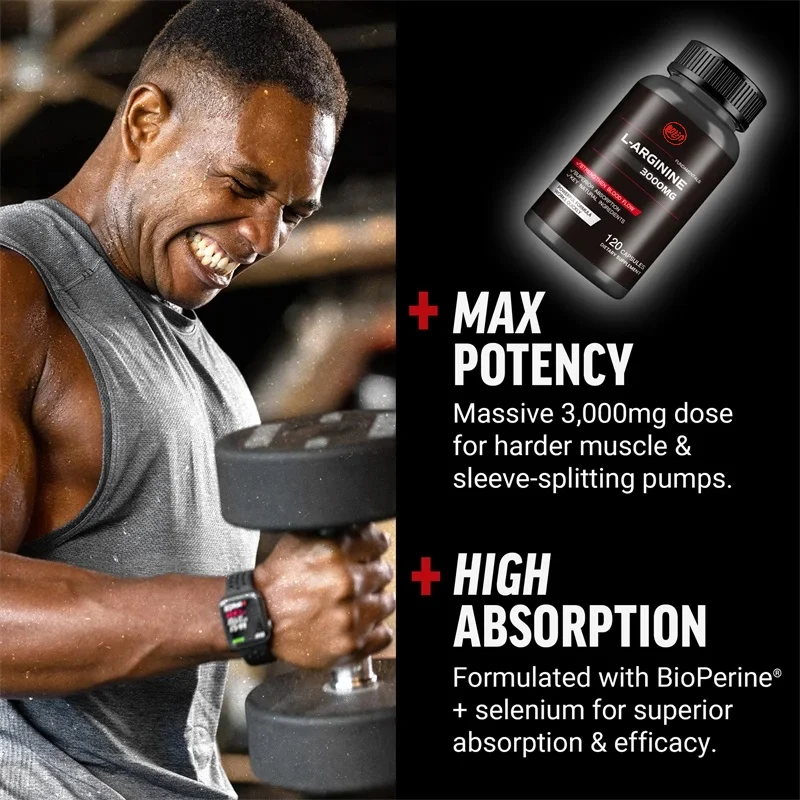 L-Arginine Capsules-Boosts Muscle Mass, Energy, Endurance, Improve Blood Circulation
