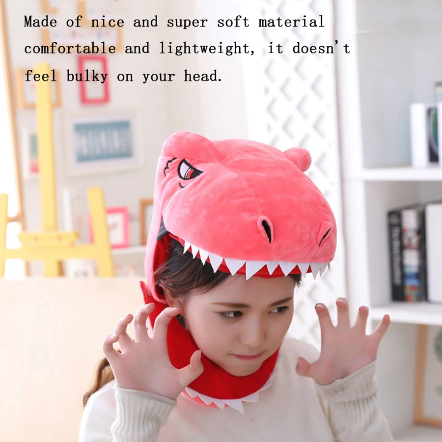 Funny Cosplay Animal Dinosaur Head Cover Headwear Throw Pillow Plush Hat Costume Party Halloween Home Sofa Decor Ornament Props