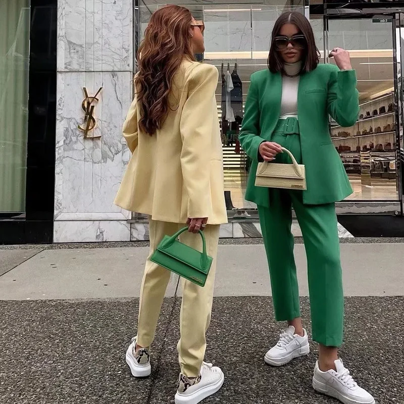 traf mulheres blazer verde nova moda escondida fivela casual manga longa elegante feminino blazer chique escritório terno feminino