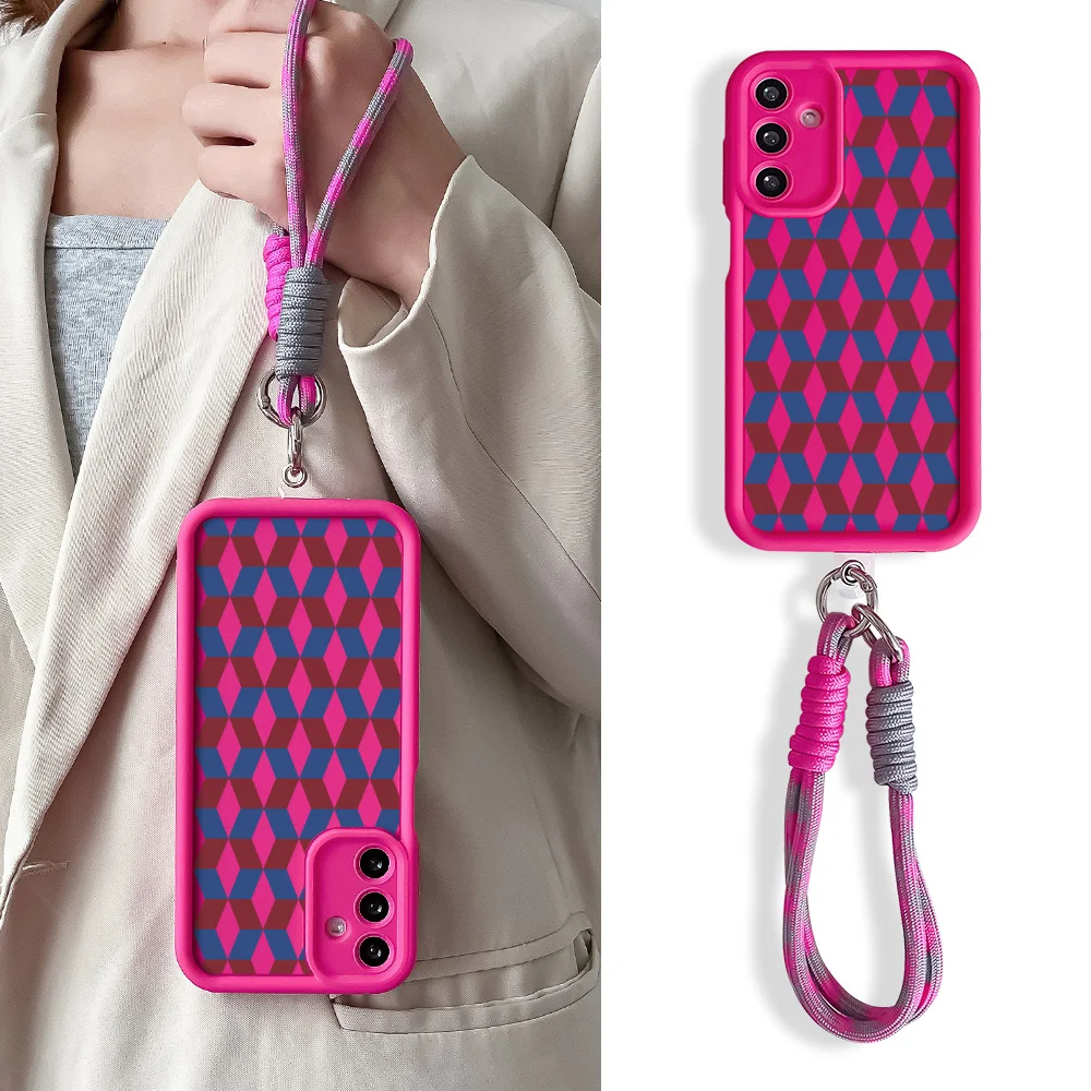 Lanyard Phone Case with Woven Pattern and Wrist Chain Cover