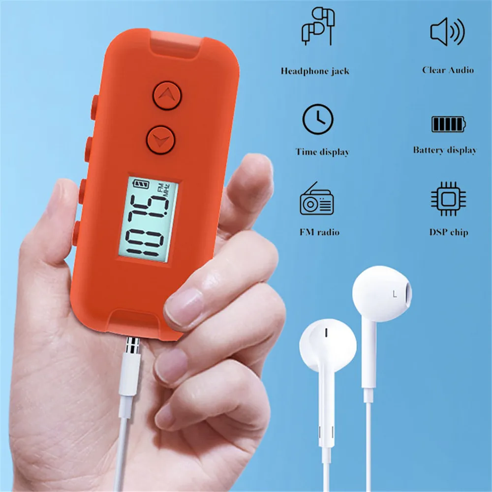 

Pocket FM Radio Portable Mini DSP Radio 50-108MHz with LCD Display 3.5mm Headphones Outdoor Sports Handheld Radios Receiver