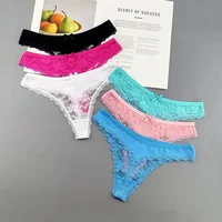 String sexy en coton et dentelle pour femme, sous-vêtement confortable, lingerie sans couture, dos en T, transparent, 3 pièces, taille S M L XL média 2