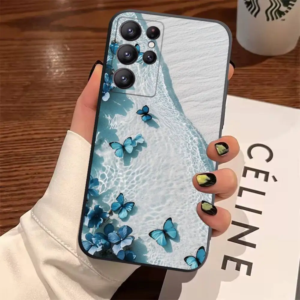 Blue Butterfly Ocean Waves TPU Soft Phone Case Cover