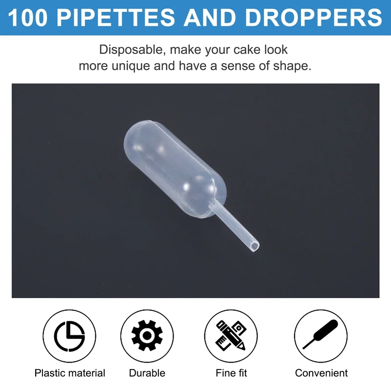A21R-100Pcs 4Ml Plastic Disposable Squeeze Transfer Oils Pipettes Dropper Cream Perfusion Diy Cupcake Pipettes