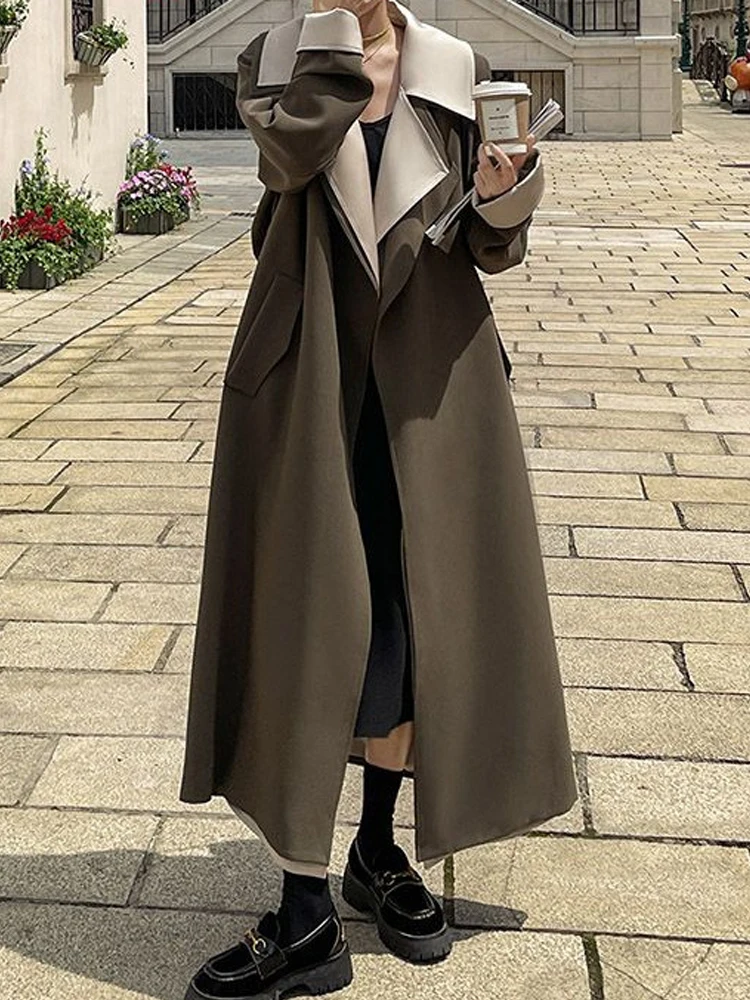 

Vintage Long Jackets Women Autumn Winter Long Sleeve Lapel Trench Coat Female Elegant Fashion Casual Hepburn Style Windbreaker