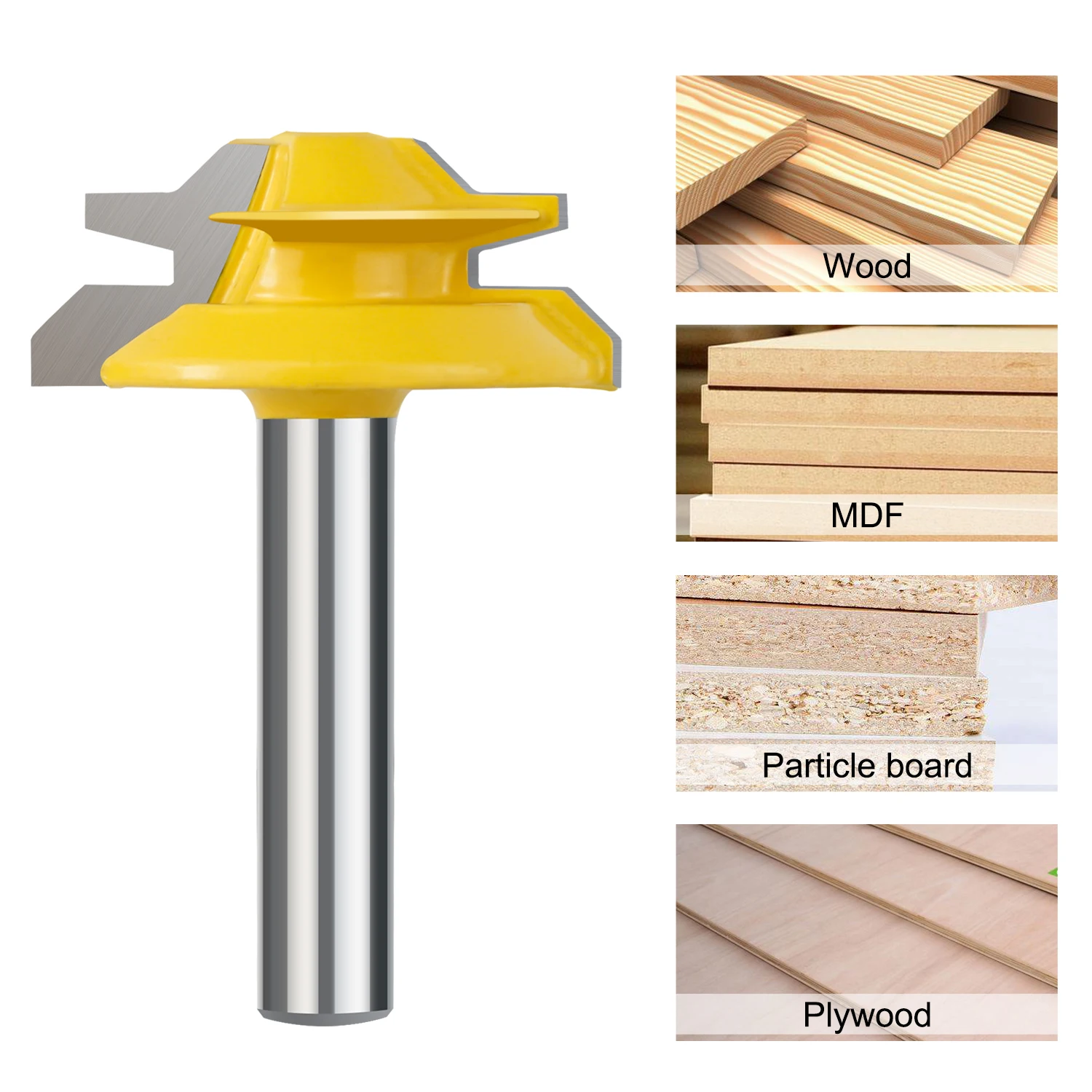1/2 1/4 6 8mm Shank Tenon Milling Cutter 1PC 45&deg; Degree Lock Miter Router Bit For Woodworking Slotting Trimming Machine Tool
