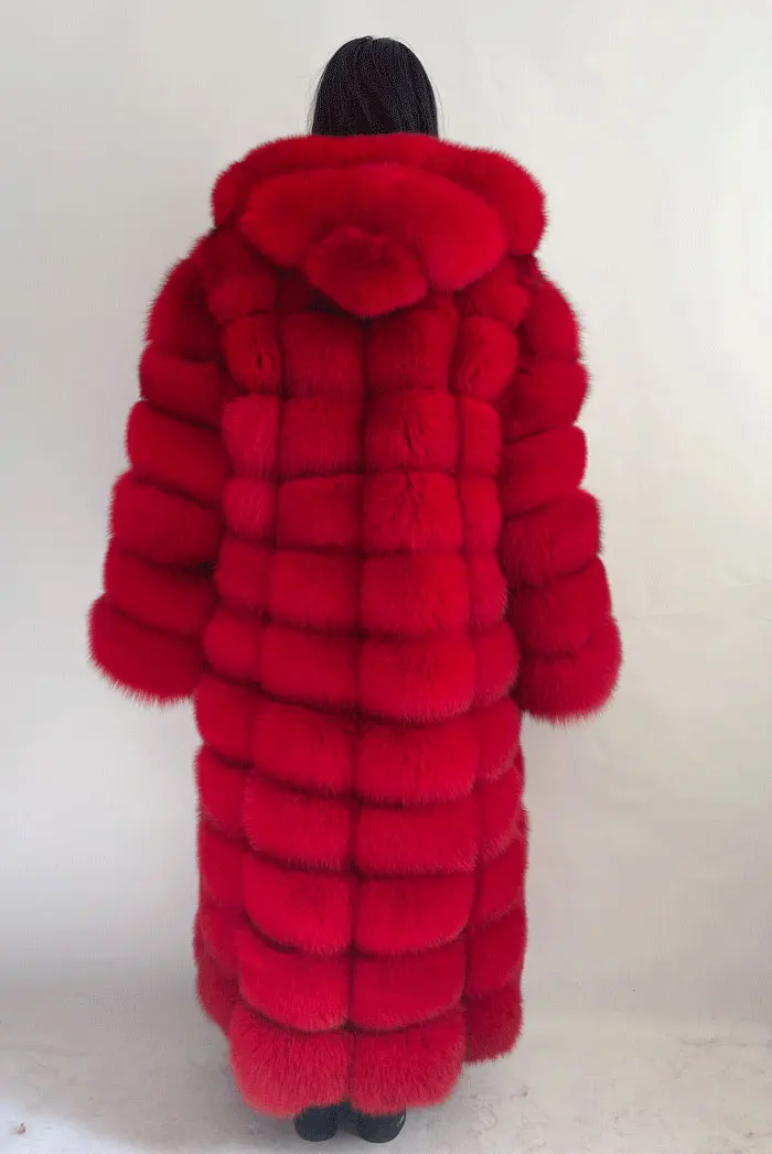 Winter Women Real Fox Fur Coat Thick Warm Full Sleeves Hooded High Quality Natural Fur Fashion Overcoat Customizable Size