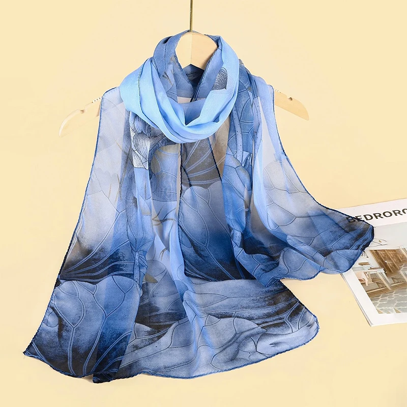 50*160cm Fashion Chiffon Summer Women Scarf Floral Designer Beach Silk Shawls Luxury Headband Wraps Sunscreen Hijab 2