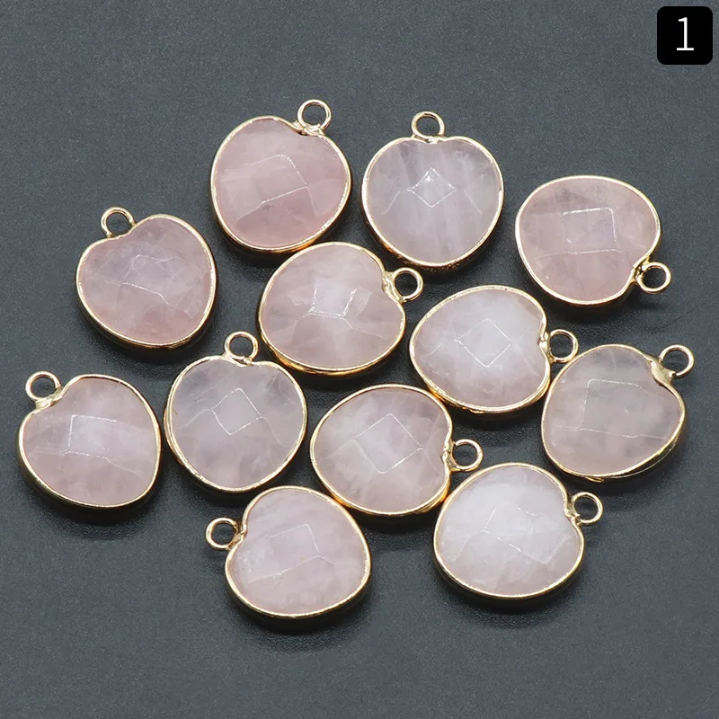 20pcs Natural Stone Heart Pendants Opal Rose Quartz Tiger's Eye Agate Crystal Charms for Diy Earrings Necklace Jewelry Making