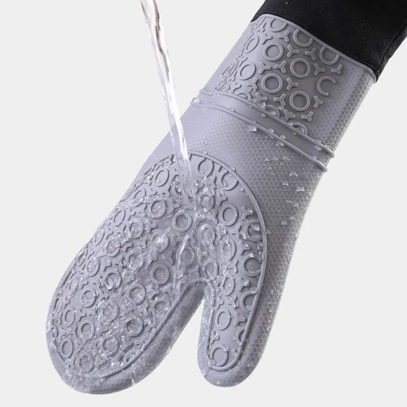 Lengthen Silicone Oven Gloves Heat Resistant Baking Gloves Non-Slip Microwave Oven Mitt Cooking Glove for Kitchen Barbecue Mitts