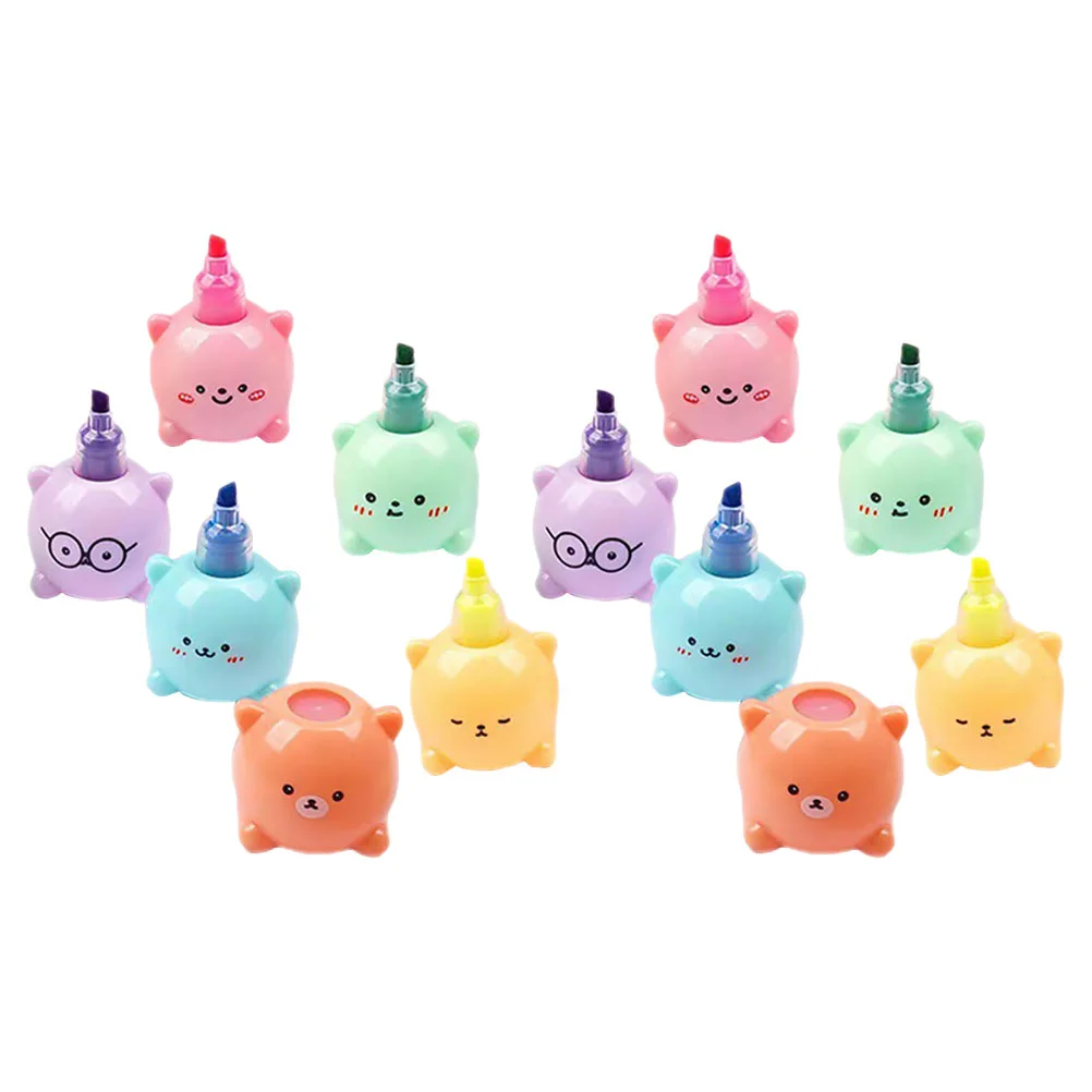 귀여운 곰 하이라이터 다기능 스크랩북 마커 브러시, 학교 용품, 작은 컴팩트 펜, 2 세트
