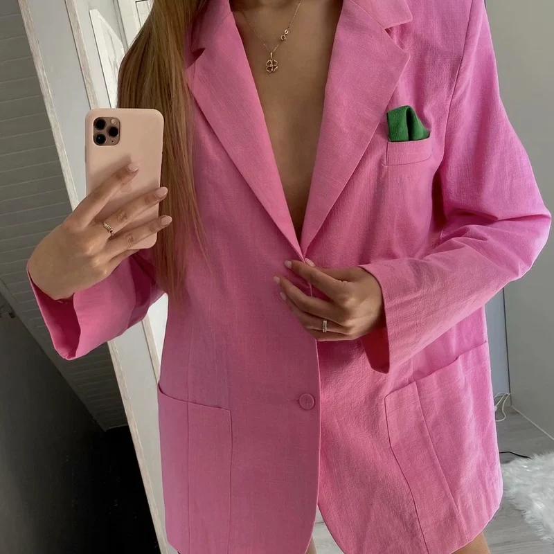 Women's Casual Loose Lapel Jacket Summer Suit Jacket Office Pocket Jacket Slim Fashion Streetwear Women Blazer Office Business