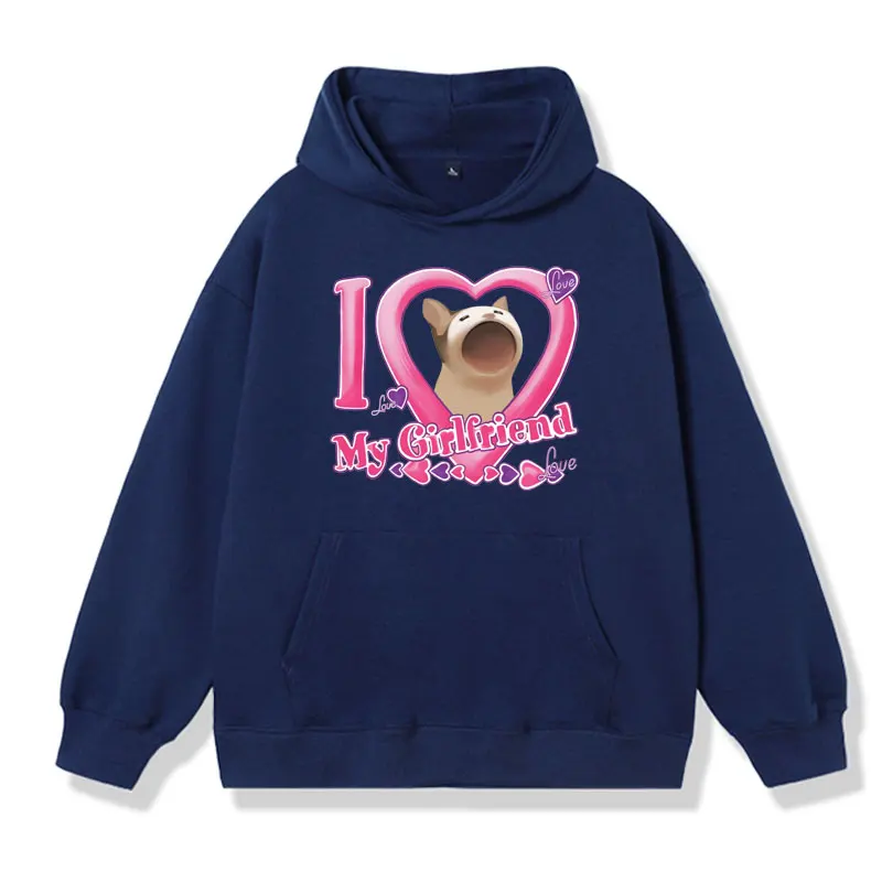 Valentines Pop Cat Meme Graphic Printing Hoodies Male Gift for Your Love Funny Viral Cat Sweatshirts  Fashion Oversized Pullover