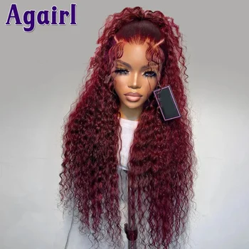 99J Dark Red Ready Go Wig Burgundy Kinky Curly Human Hair Wigs 13X4 13X6 Lace Frontal Wigs Brazilian Water Wave 6X4 Closure Wigs 1