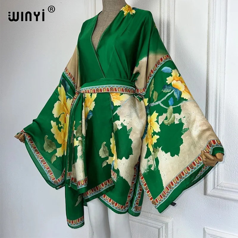 Summer beach outfits women Swim Suit Cover up kaftan boho Cardigan stitch Self Belt sexy Holiday long Sleeve print Kimono swimsuit cover up,swimsuit coverup