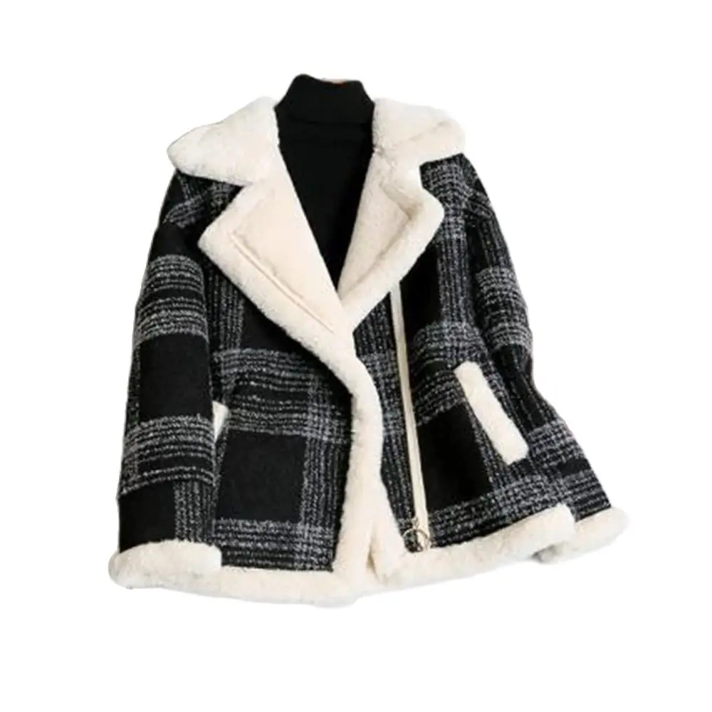 

Зимняя утепленная женская куртка с бархатным утеплителем, теплая свободная клетчатая верхняя одежда, пальто из искусственной овечьей шерсти, женские мотоциклетные парки