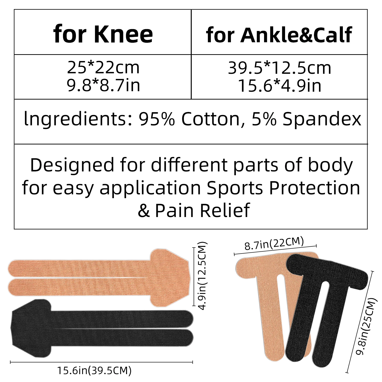 Kinesiology Tape Kindmax Pre-Cut Kinesiology Tape 6 Pcs for Knee Ankle Sports Protection K-tape Patches Preventing Injury and Pain Relief