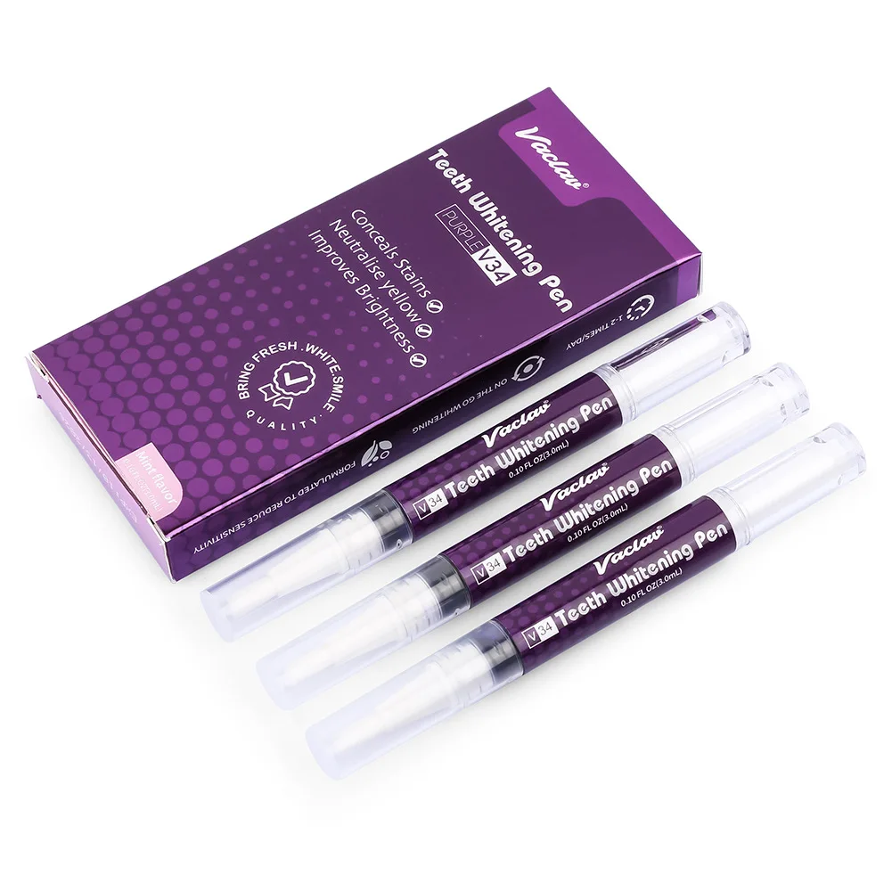 1/2/3/4pcs Purple Teeth Whitening Pen V34 Strong Dazzling White Whitening Tooth Pen Remove Tooth Stains Plaque Oral Care Tools
