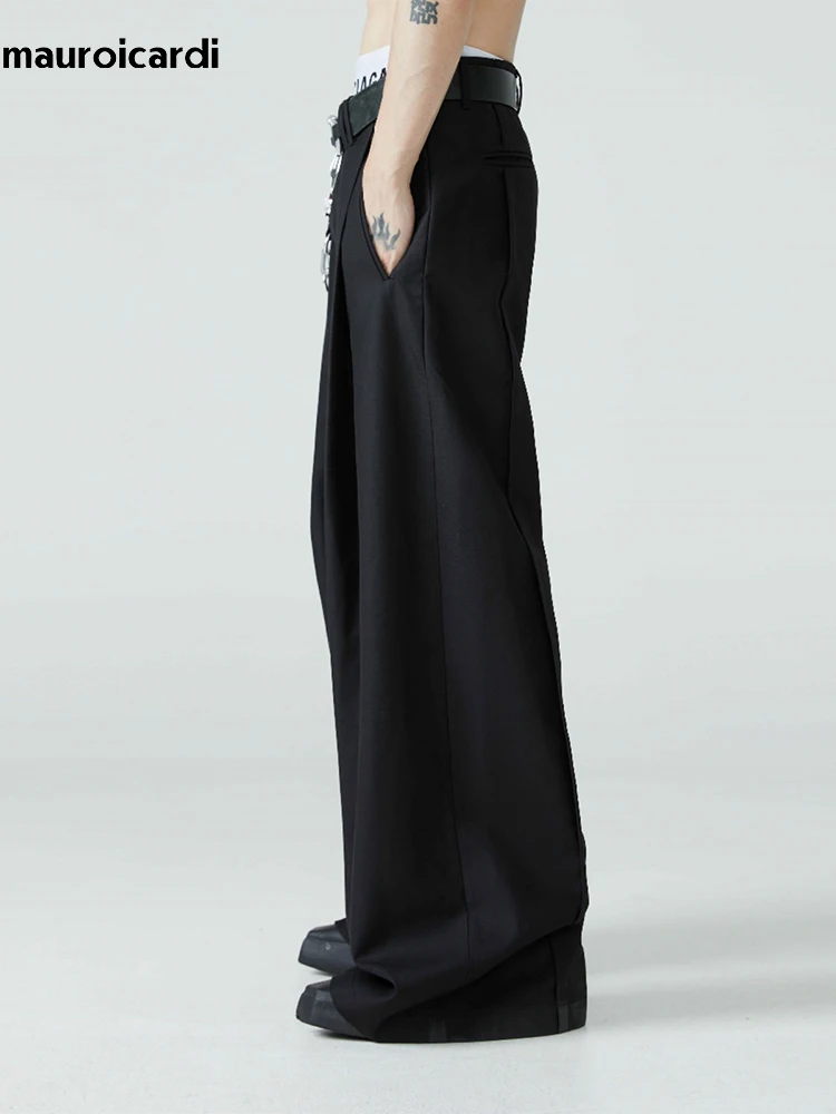 Mauroicardi Spring Autumn Long Loose Casual Baggy Flowy Soft Black Pleated Wide Leg Pants Men Luxury Designer Emo Clothing 2024 3