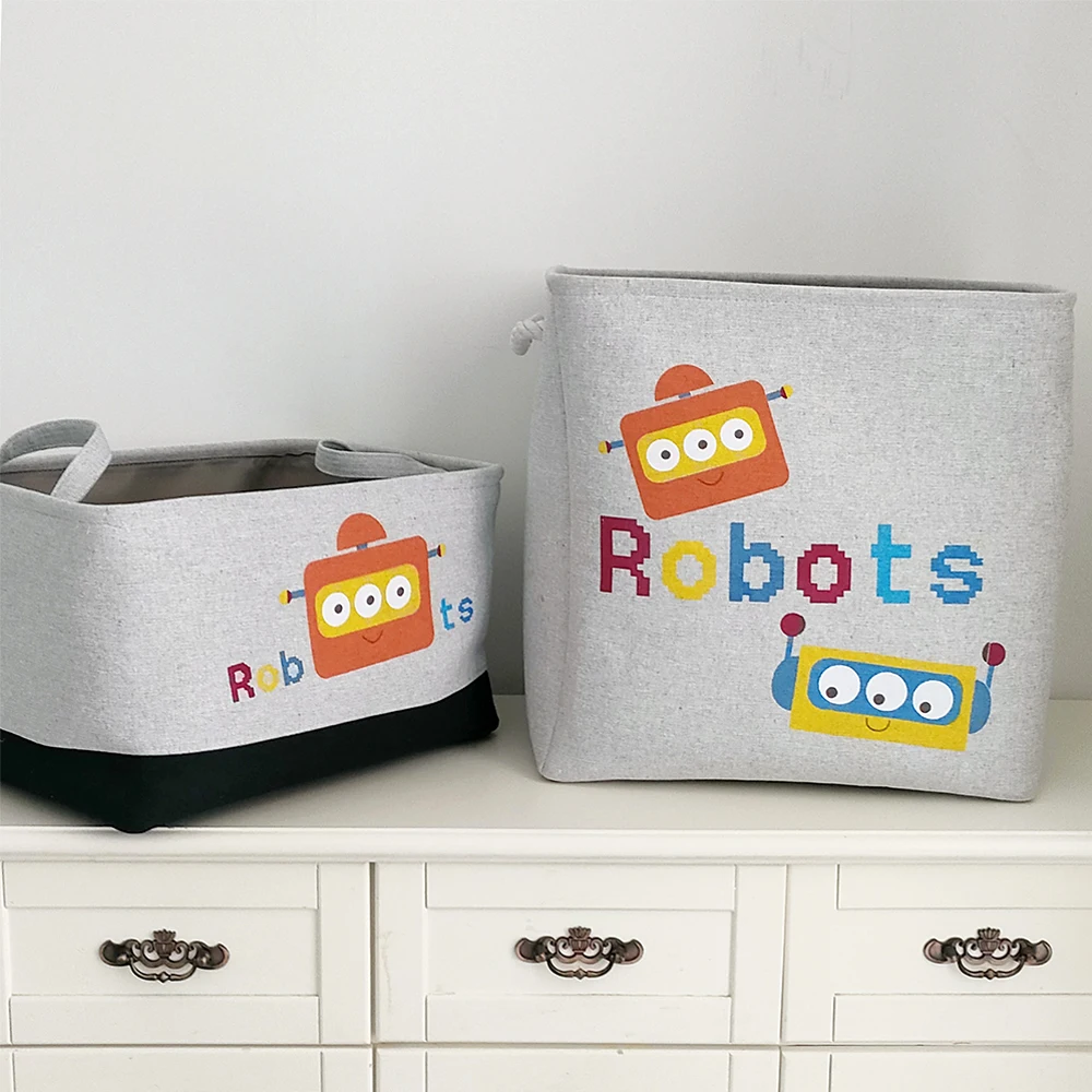 Large Storage Basket for Boys Toys Clothing Kids Laundry Hamper Fabric Cartoon Robot Organizer Bins for Bedroom Shelf Closet 3