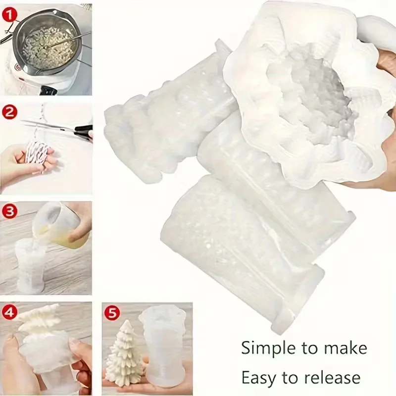 4 Styles 3D Christmas Tree Candle Mold Silicone For Pillar Pine Cedar Taper DIY Holiday Dinner Wax Casting Wax Craft Tool