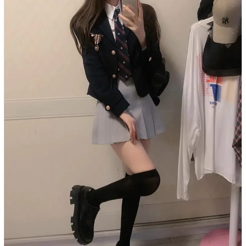 Korean Uniform Suit Jacket Shirt high-waisted Pleated Skirt Women Jk Uniform Set Janpanese Style Spring New Jk Set
