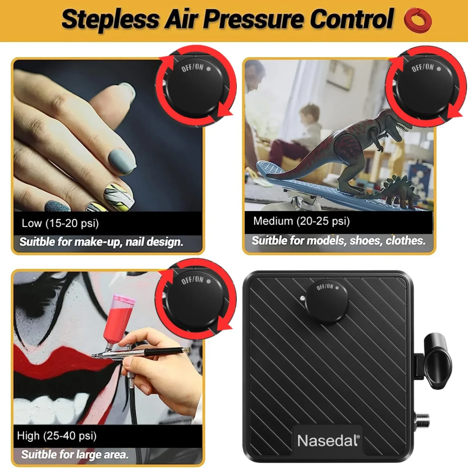 나세달 에어브러시 에어 컴프레서 키트 자동 정지 기능 40psi 0.3mm 0.5mm 0.8mm 에어브러시 스프레이 건 모델 케이크 페인팅 네일 아트 자동차용