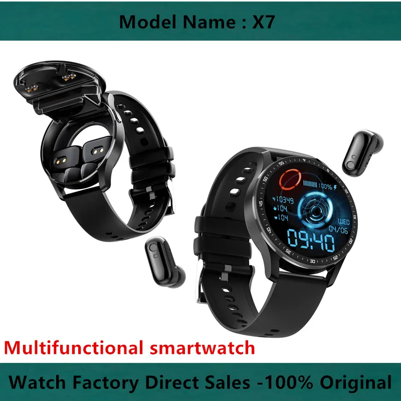 

Functional Smartwatch With Bluetooth Earphones TWS Call Music Fitness Tracker Heart Rate Blood Pressure Sleep Monitoring Weather