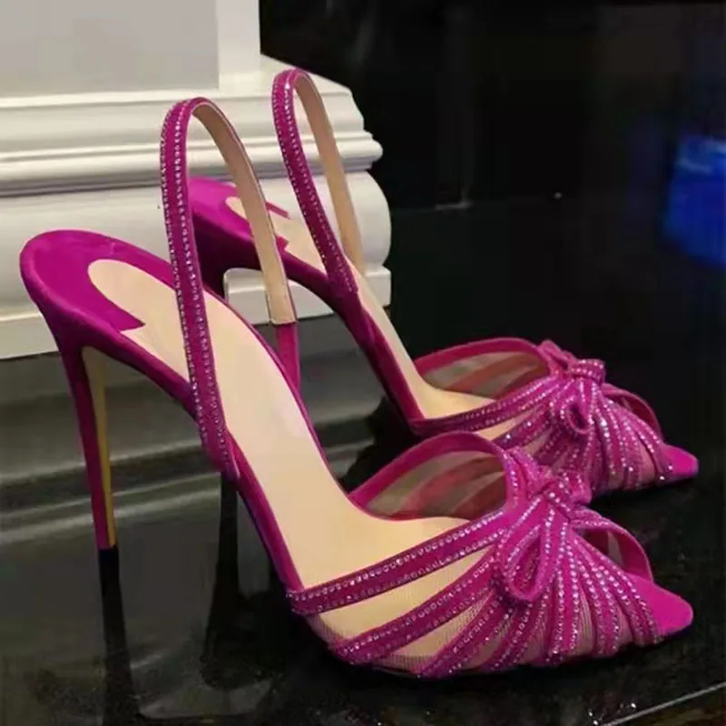

2022 New Women Sandals Sexy High Heels Peep Toe Rhinestones Summer Party Shoes Big Size 8cm or 10cm or 12cm