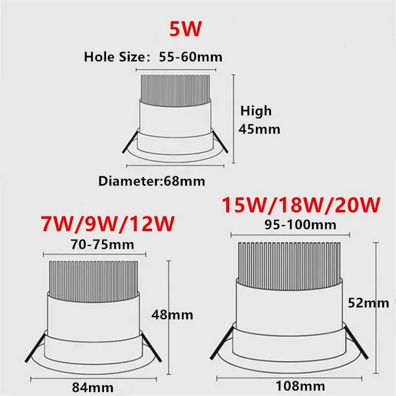 รูปสินค้า ดาวน์ไลท์ LED ปรับมุมได้ 5-20W อลูมิเนียม COB สปอตไลท์