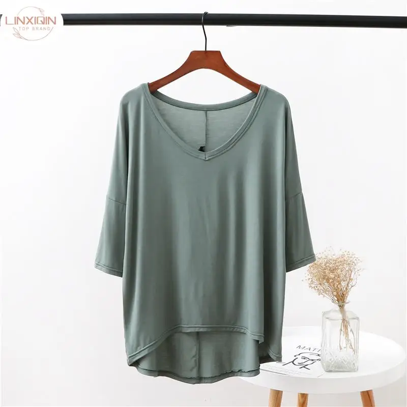 

Modal Loose Half Sleeve Shirt T Shirt Women's Thin V-neck Bottoming Shirt Slim Short Sleeve Top Summer T-SHIRTS