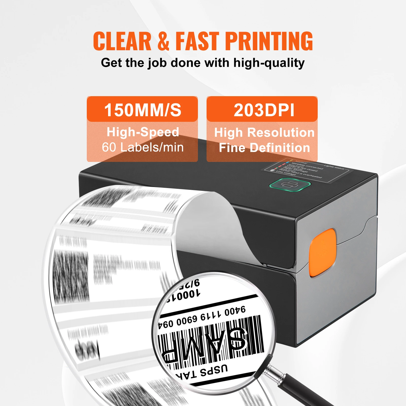 SucceBuy Thermal Label Printer Portable 300DPI for 4x6 Mailing Packages Printing w/ Bluetooth & Automatic Label Recognition 4