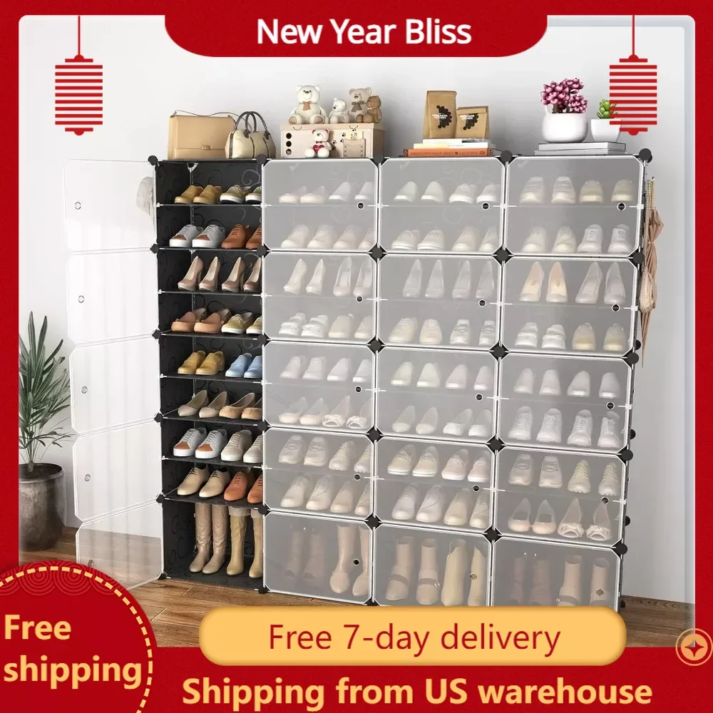 

Portable shoe rack storage box with door, plastic adjustable stackable and removable, 80 pairs of shoe storage cabinets