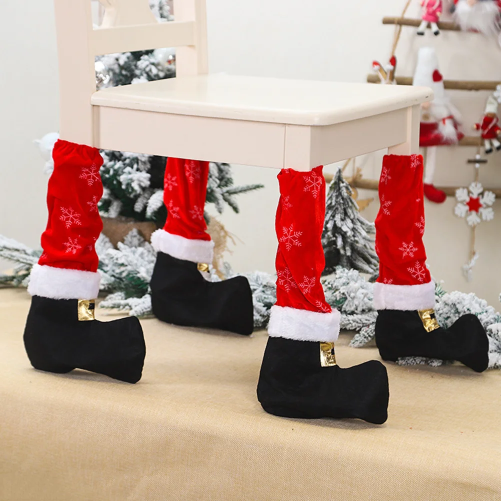 

4 Pcs Red Decorations Christmas Table Feet Sleeves Leg Cover Cloth Chair Covers