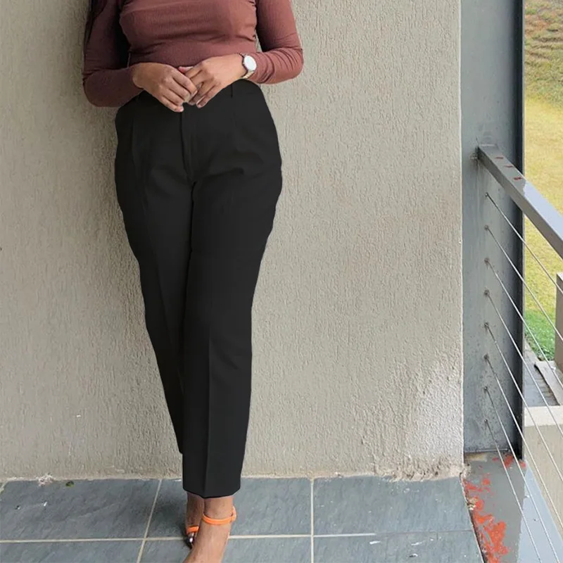 Office Lady Solid Color Sashes Pencil Trousers Plus Size Clothes Spring Autumn Fashion Pockets High Waist Casual Lady Suit Pants