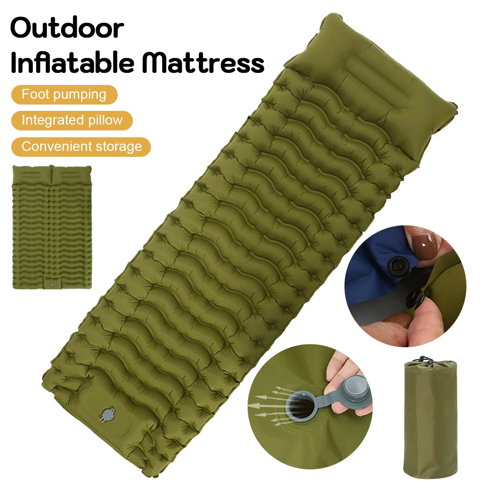 

Outdoor Camping Inflatable Mattress Folding Sleeping Pad with Pillow Fast Inflate & Deflate Sleeping Mat for Hiking Backpacking