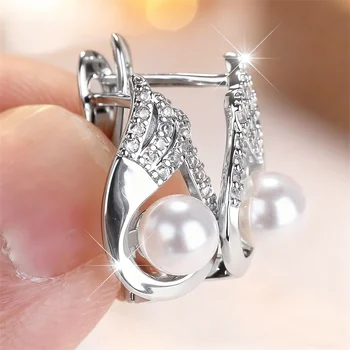 Cute Angel Wings Simulated Pearl White Zircon Hoop Earrings For Women Vintage Gold Silver Color Ear Buckle Wedding Jewelry Gifts