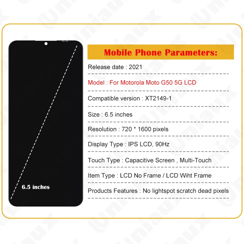 6.5'' Original For Motorola Moto G50 5G LCD Display Touch Screen Panel Digitizer Assembly For Moto G50 5G XT2149-1 LCD